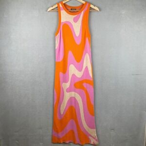 Wild Fable Pink Orange Psychedelic Swirl Knit Sleeveless Midi Sweater Dress M